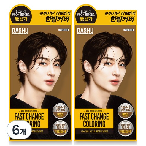 다슈 컬러 패스트 체인지 새치전용 염색제, 자연갈색, 6개