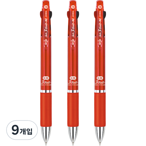 자바펜 제트3볼M 유성볼펜 0.38mm, 레드, 9개입