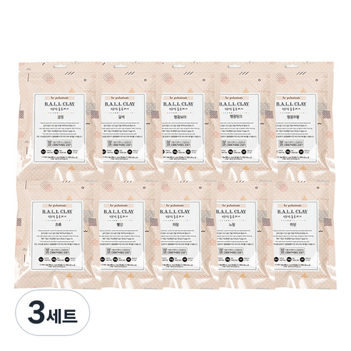 전문가용 볼클레이 50g x 10종 세트, 3세트, 하양, 노랑, 파랑, 빨강, 초록, 형광주황, 형광핑크, 형광보라, 갈색, 검정