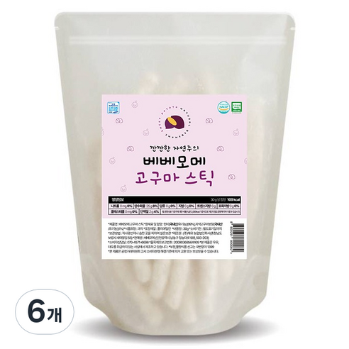 베베모메 유아용 유기농 스틱 떡뻥, 30g, 6개, 고구마