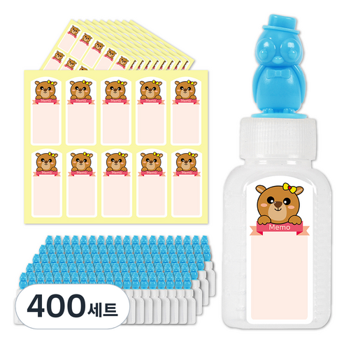 연두앵두 펭귄 캐릭터약병 20ml + 곰돌이 방수스티커, 400세트