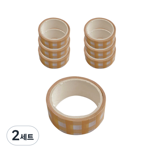 슬로우데코 다꾸 심플 체크 마스킹 테이프 7종 세트, 옐로우, 2세트