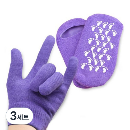 모모 파라핀삭스 겔 보습 장갑 + 양말 세트 퍼플, 3세트