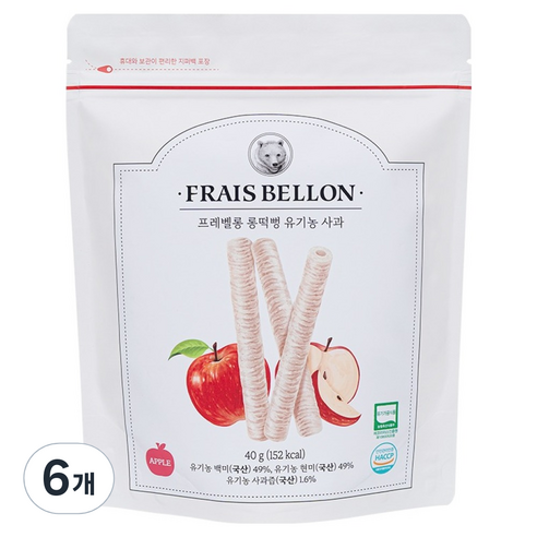 프레벨롱 롱떡뻥, 40g, 6개, 유기농 사과