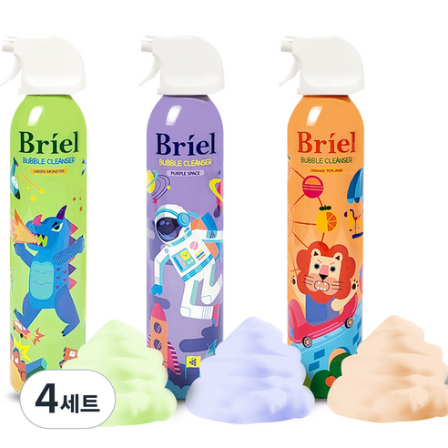 브리엘 버블 클렌저 그린 몬스터 메론향 300ml + 오렌지 토이랜드 오렌지향 300ml + 퍼플 스페이스 포도향 300ml 세트, 4세트