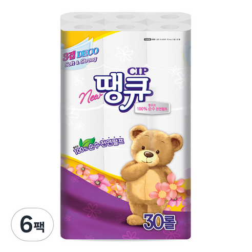 땡큐 3겹 천연펄프 화장지 14m, 30개입, 6개