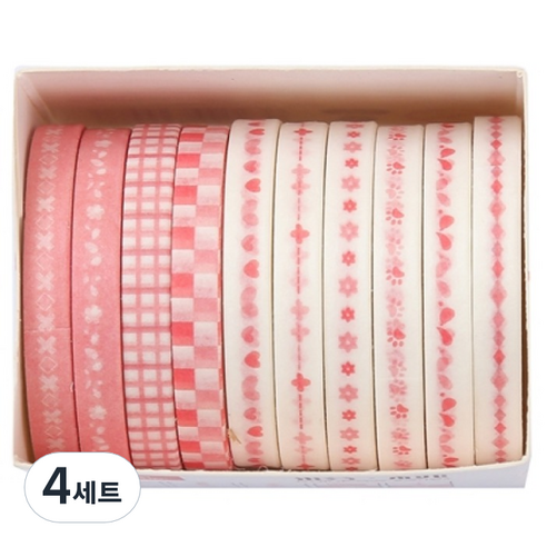 셀링뉴 아트스핀 울타리 다꾸 마스킹 종이 테이프 10종 세트 5mm x 2m, 복숭아빛, 4세트