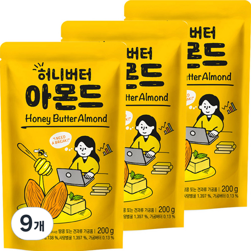 허니버터 아몬드, 200g, 9개