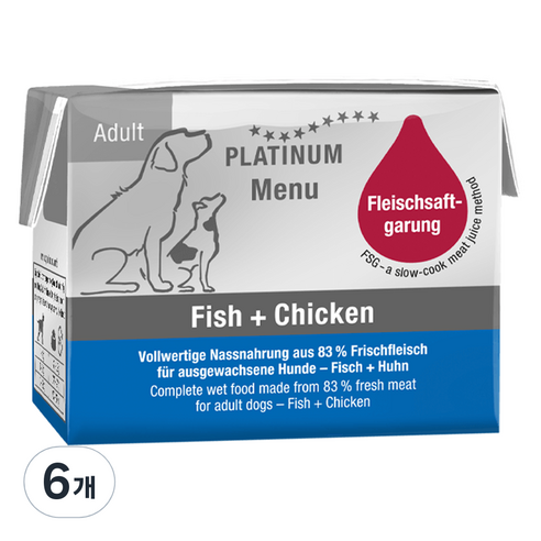 플래티넘 강아지 어덜트 메뉴 습식사료, 닭 + 생선, 90g, 6개