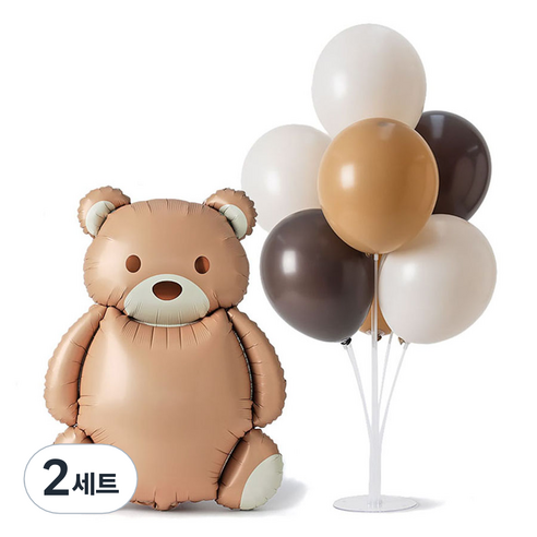 조이파티 곰돌이은박풍선 + 풍선스탠드 세트, 라떼(은박풍선), 2세트