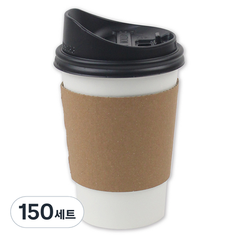 아이엔피 화이트 무지 종이컵 380ml + 롱개폐 뚜껑 + KP 홀더 세트, 150세트