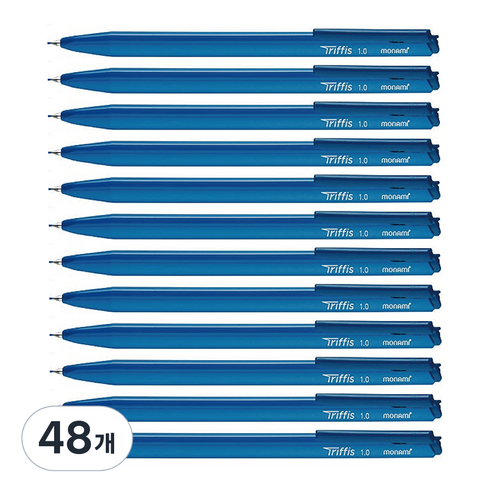 모나미 트리피스 삼각 볼펜 1.0mm, 48개, 블루