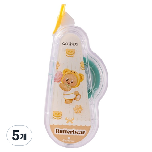 델리 버터베어 양면 풀테이프 6mm x 12m, 옐로우, 5개