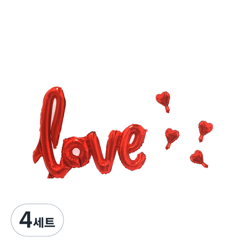 기념일 love 필기체 + 하트풍선 4p 세트, 레드, 4세트