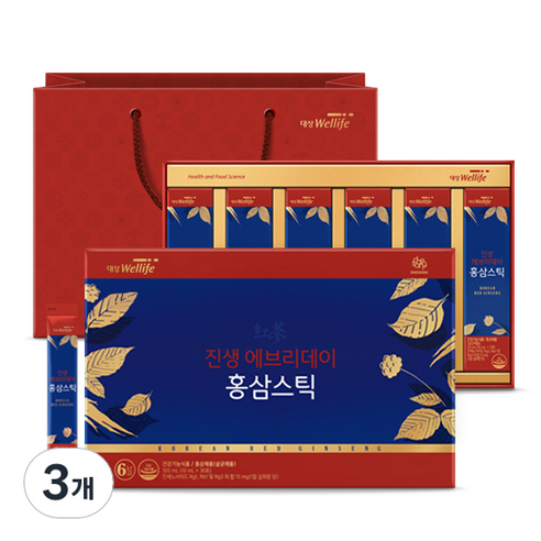 대상웰라이프 진생 에브리데이 홍삼스틱 + 쇼핑백, 300ml, 3개