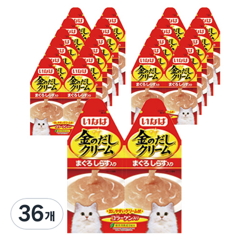 이나바 고양이 금빛육수 크림 파우치 2p, 혼합맛(참치/치어), 60g, 36개