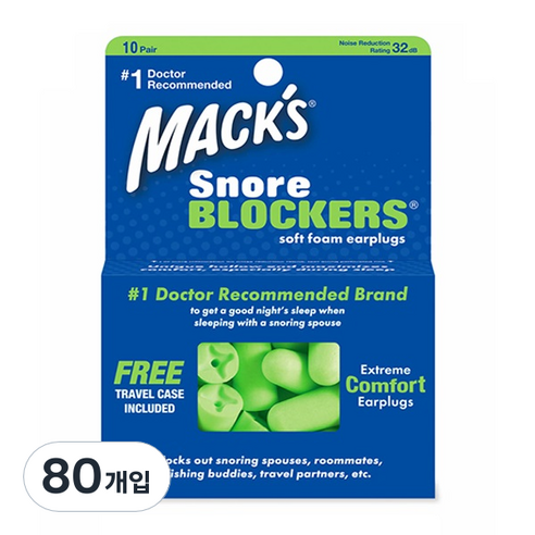 Macks 스노어블락커 수면귀마개 그린 + 케이스, 4개, 10쌍