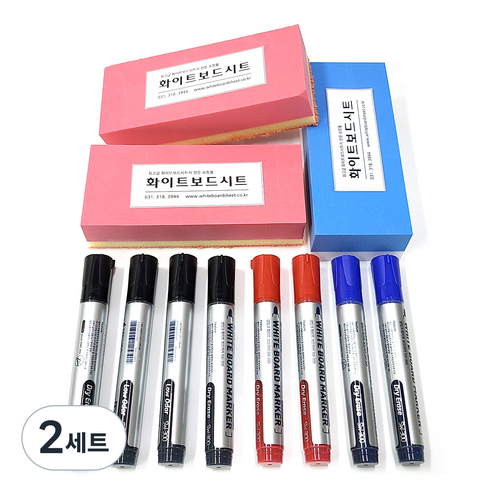 생잉크마카 검정 4p + 빨강 2p + 파랑 2p + 대형 매직폼 지우개 + 이중 극세사 지우개, 검정, 빨강, 파랑, 2세트