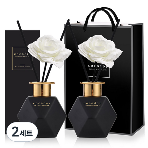 코코도르 블랙골드 에디션 디퓨저 2p + 비누꽃 스틱 2p 세트, 블랙체리, 400ml, 2개