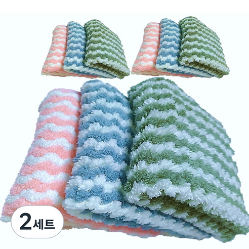 하트민 컬러 극세사 물먹는 행주 물결무늬 3종 x 3p 세트, 2세트
