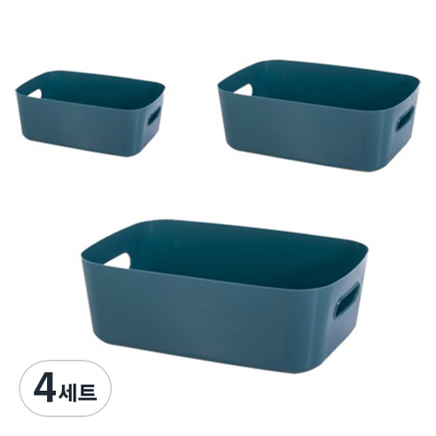 피피홈리빙 다용도 수납박스 펜트리 정리함 3종 세트, 블루, 4세트