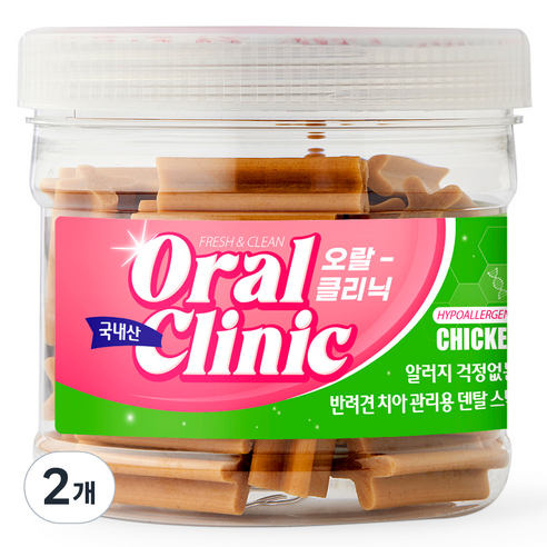 오랄클리닉 강아지 치아관리 덴탈껌, 치킨, 2개