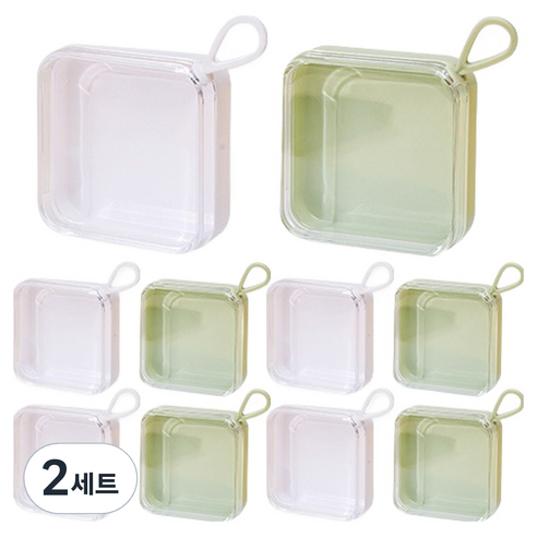 PDS뷰티 사각 납작 팩트 휴대용 퍼프 케이스 2종 x 5p 세트, 2세트, 화이트그린반반