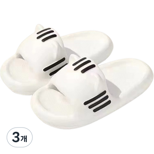 피어니스트 야옹이 거실 푹신 슬리퍼, 화이트, 3개