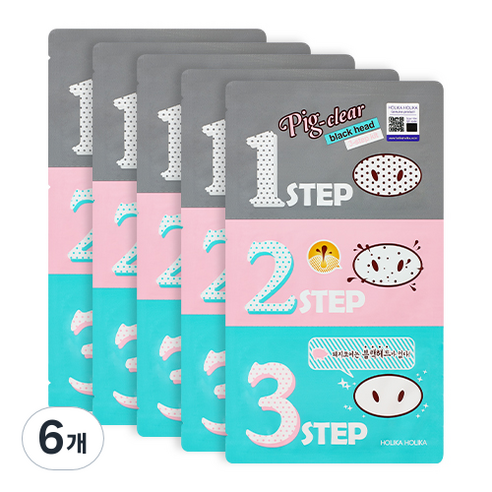 홀리카홀리카 피그 클리어 블랙헤드 3 step 키트 코 팩, 5개입, 6개