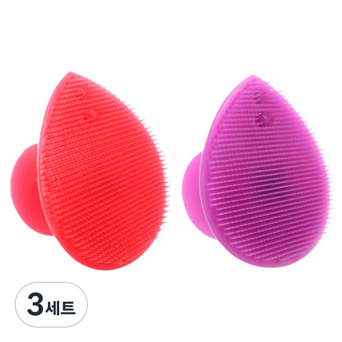 피부사랑 실리콘 클렌징 패드 2p 세트, 레드, 퍼플, 3세트