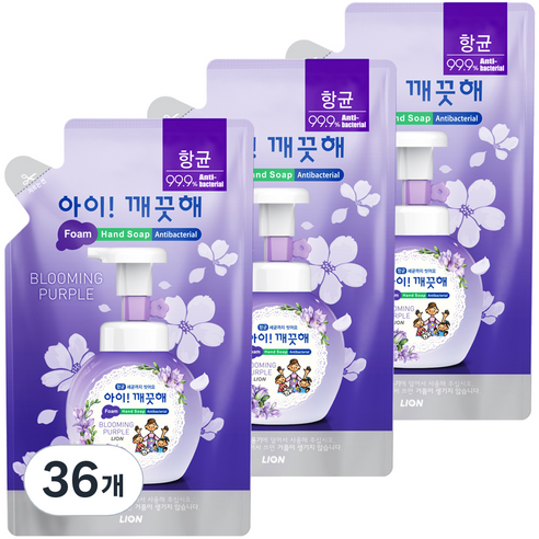 아이깨끗해 핸드워시 리필 블루밍퍼플, 200ml, 36개