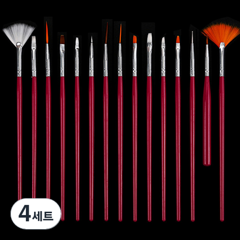 타이탄 네일 아트 브러쉬 15종 세트, 4세트, 레드