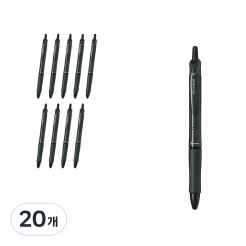 파이롯트 아크로볼M 유성볼펜 0.7mm BAB-15F, 카키 + 블랙심, 20개