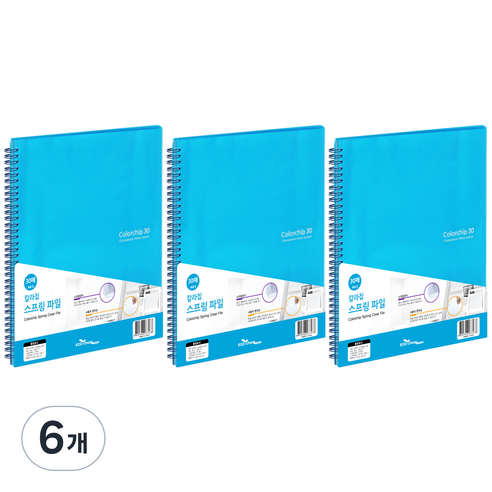 에코청운 칼라칩 스프링화일 30매 A4, 하늘, 6개