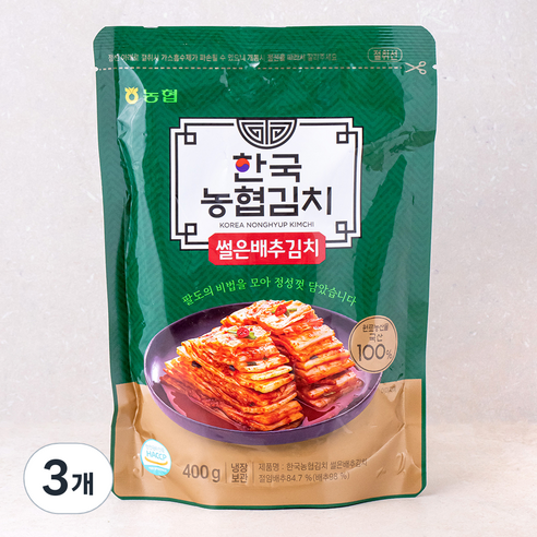 한국농협김치 썰은배추김치, 400g, 3개