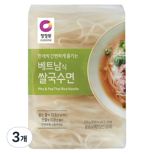 청정원 베트남식 쌀국수면225g(4mm), 3개, 225g