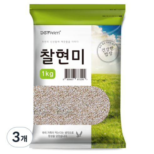 건강한밥상 국산 찰현미, 1kg, 3개