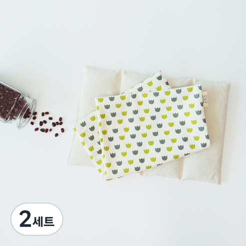 팥앤찜 휴대용 현미 복부찜질팩 + 커버 초록튤립 세트, 2세트