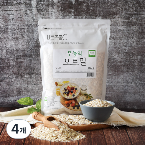 두보식품 바른곡물 국내산 무농약 오트밀, 800g, 4개