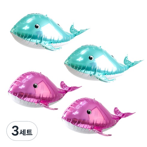 파티쇼 통통 아기 돌고래 은박풍선 2종 x 2p 세트, 민트, 핑크, 3세트
