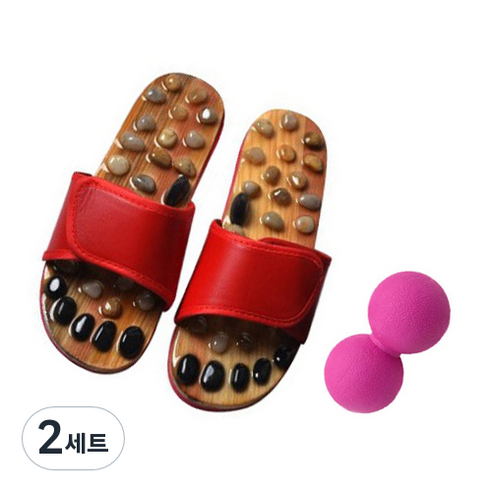 라이프플러스 자갈 지압 슬리퍼 235mm + 땅콩 마사지볼 세트, 2세트, 레드(지압슬리퍼), 랜덤발송(마사지볼)