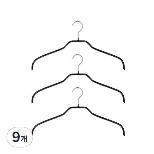 마와 논슬립 옷걸이 실루엣 넥 41F, 9개, 블랙