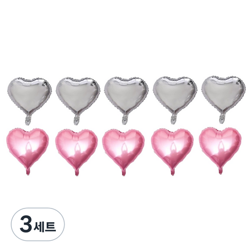 이롭상회 예쁜 하트 풍선 33~35cm 2종 x 5p 세트, 핑크, 실버, 3세트