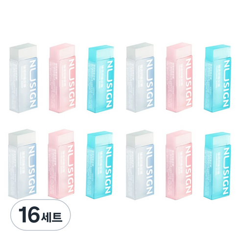 델리 투명 대형 지우개 3종 세트 NS154, 화이트, 핑크, 블루, 16세트