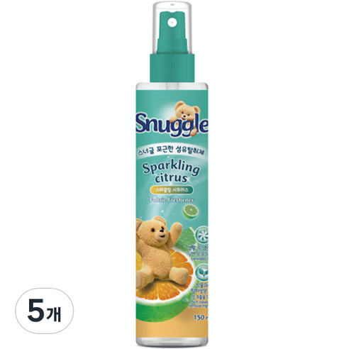 스너글 포근한 섬유탈취제 스파클링 시트러스 본품, 150ml, 5개