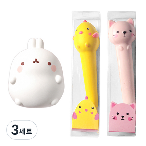귀염 몰랑 스퀴시 + 스퀴시 중성펜 2p 세트, 몰랑이(스퀴시), 랜덤발송(중성펜), 3세트