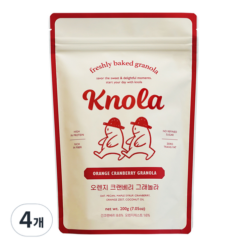 크놀라 오렌지 크랜베리 그래놀라 시리얼, 200g, 4개