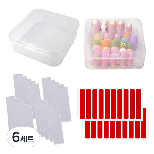 카카스 네일팁 보관 사각형 케이스 세트, 혼합색상, 6세트