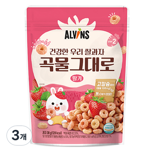 엘빈즈 건강한 우리 쌀과자 곡물그대로, 30g, 3개, 딸기