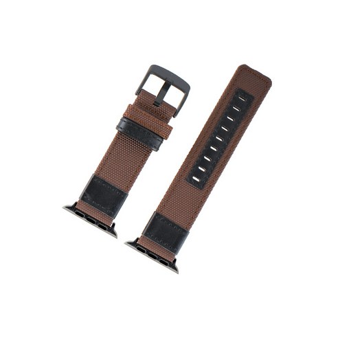 비쉐르 애플워치 3/4/5 미니멀 빈티지 패브릭 밴드 (42/44mm 호환 가능), 버클(블랙), 스트랩(브라운), 1세트